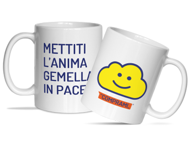 Tazza con scritta Mettiti l'anima gmella in pace